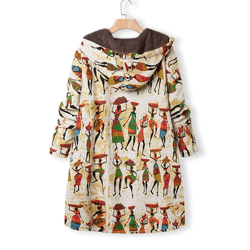 CHAMSGEND Hot Women Winter Warm Hooded Jacket Coat Casual Outwear Floral Print Female Oversize Pocket Long Coat Parkas 923