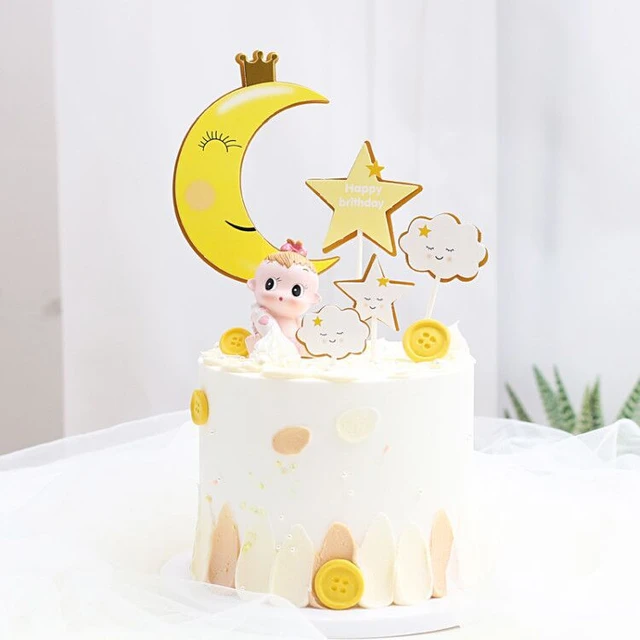 Decoração de bolo com coroa de ouro, estrela, carrossel, lua, cobertura de  bolo de feliz aniversário, redonda, decoração de festa, materiais, presente  adorável - AliExpress