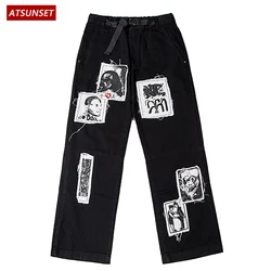 ATSUNSET pantalones vaqueros con dibujo grafiti Harajuku para hombre, ropa informal estilo Hip Hop, informales, para las cuatro estaciones
