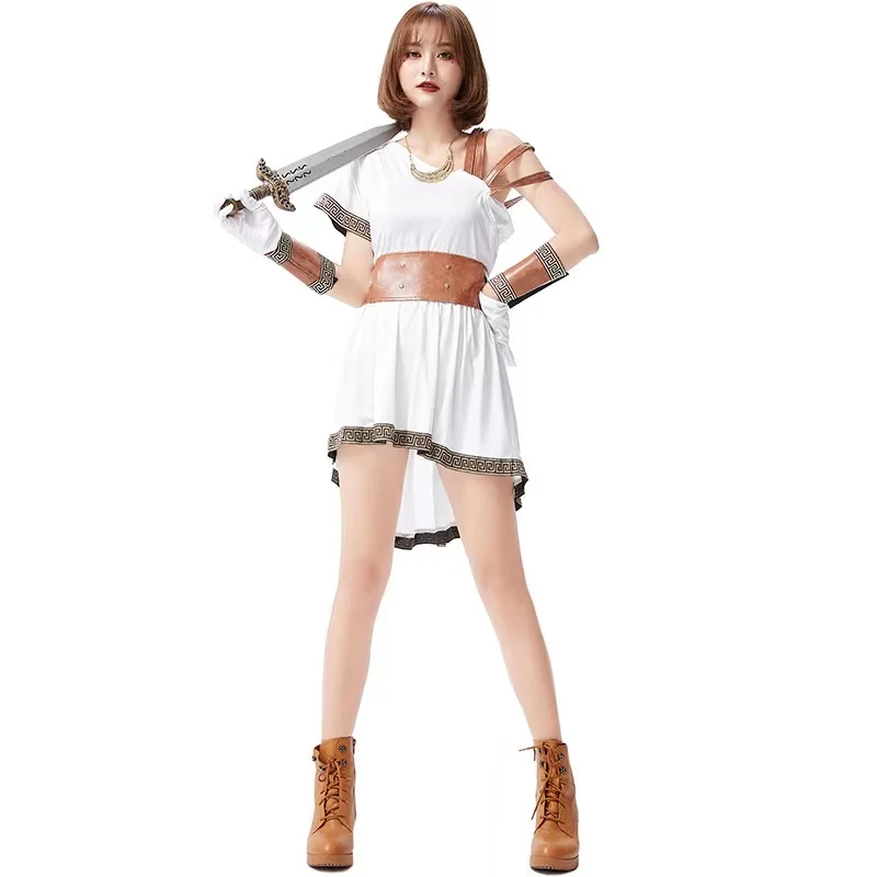 

Greek Mythology Female Warrior Gladiator Cosplay Women Halloween Goddess Athena Costumes Carnival Purim Role Play Party Dress