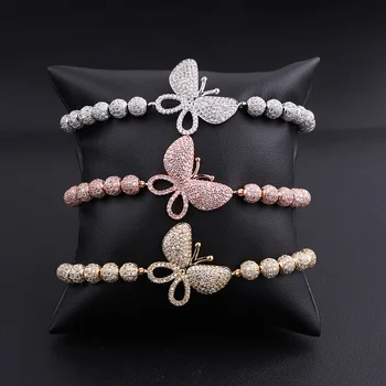JARAVVI Fashion Luxury Elegant CZ Micro Pave Butterfly Charm Cute Design Beaded Adjustable Macrame Bracelets Women