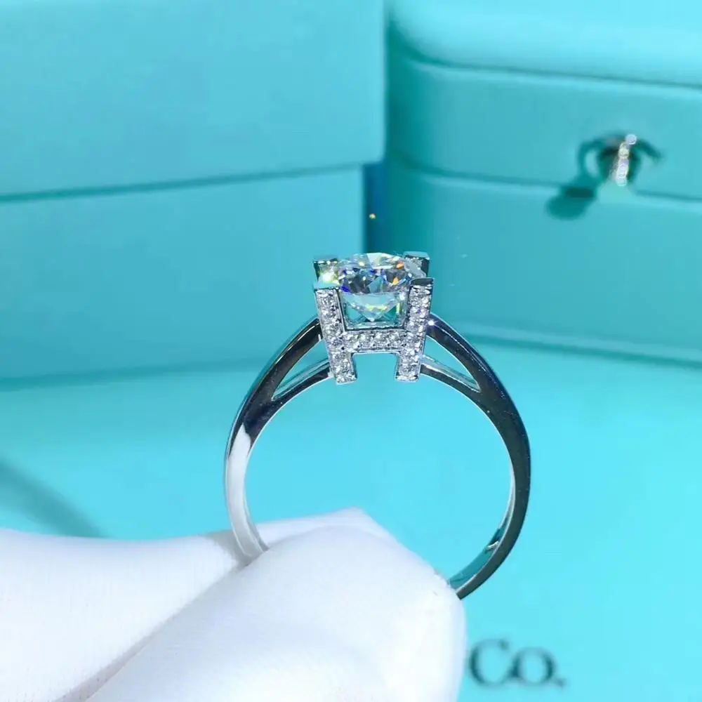 Круглое серебряное кольцо Moissanit 1ct D VVS роскошное кольцо Moissanit Weding для женщин