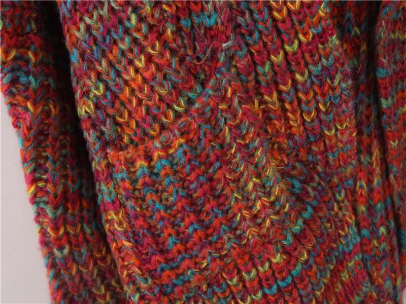 Nadafair кардиган женский 2019 зимний женский свободный пуловер с капюшоном Радужный вязаный свитер большого размера женский свитер в полоску