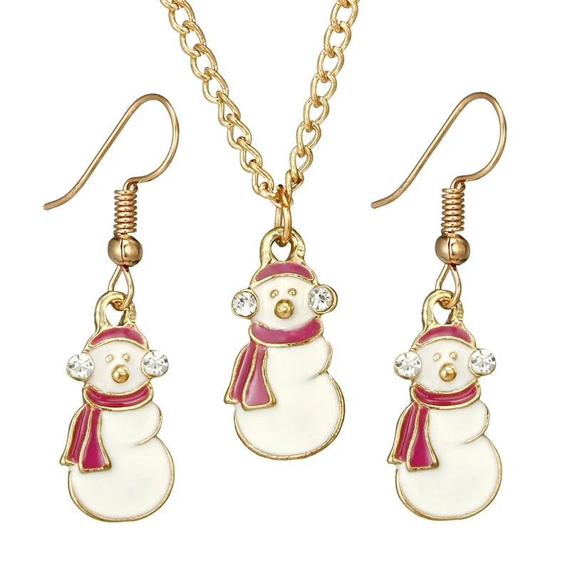 

Crystal Christmas Snowman Jewelry Set Wearing Red Scarf Necklace Earrings Set for Women Accessories Sets Christmas Party Gifts