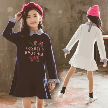 

Girls Knee-Length Dress 2019 Autumn New Long Sleeve False Two Paper Children's Garment