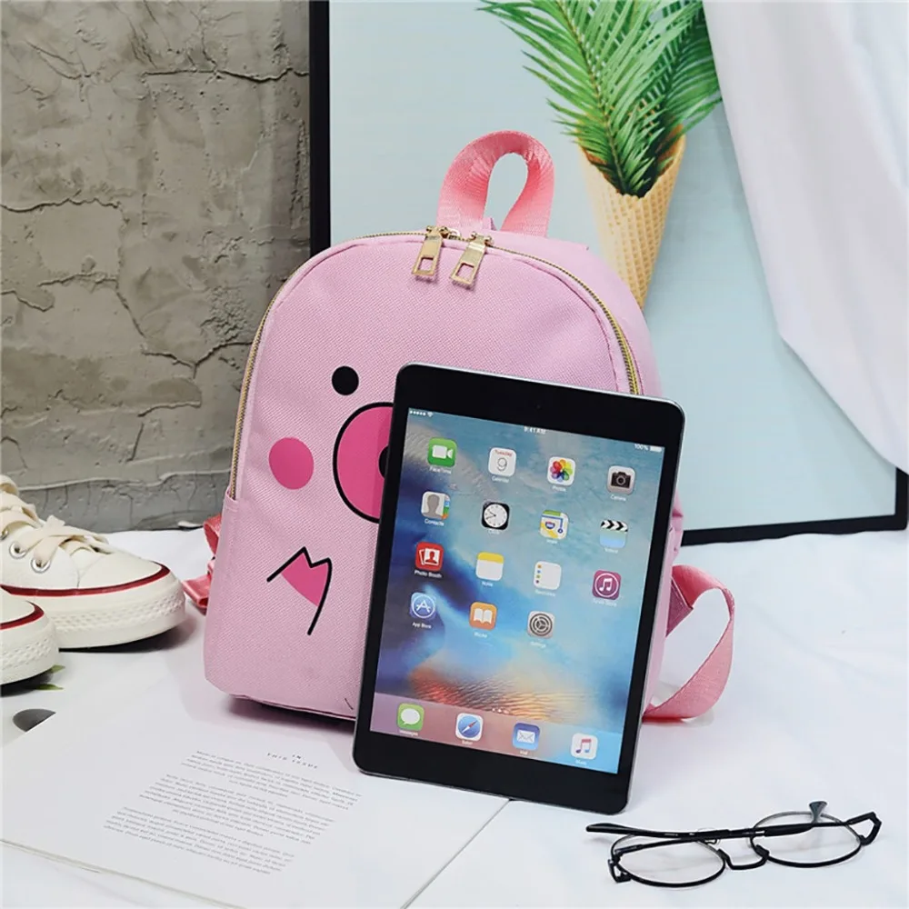 Women Rucksack Teenagers Backpack Nylon School Bags for Girls Cartoon Pig Square Satchel Light Shoulder Bag Mochila Mujer