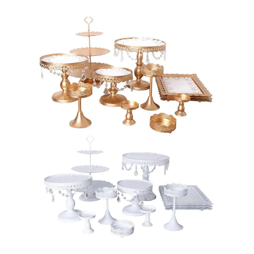

12 PCS/Set Cake Cupcake Stand Display Dessert Holder Wedding Party Shelf Wrought Iron Crystal Rack Table Decoration