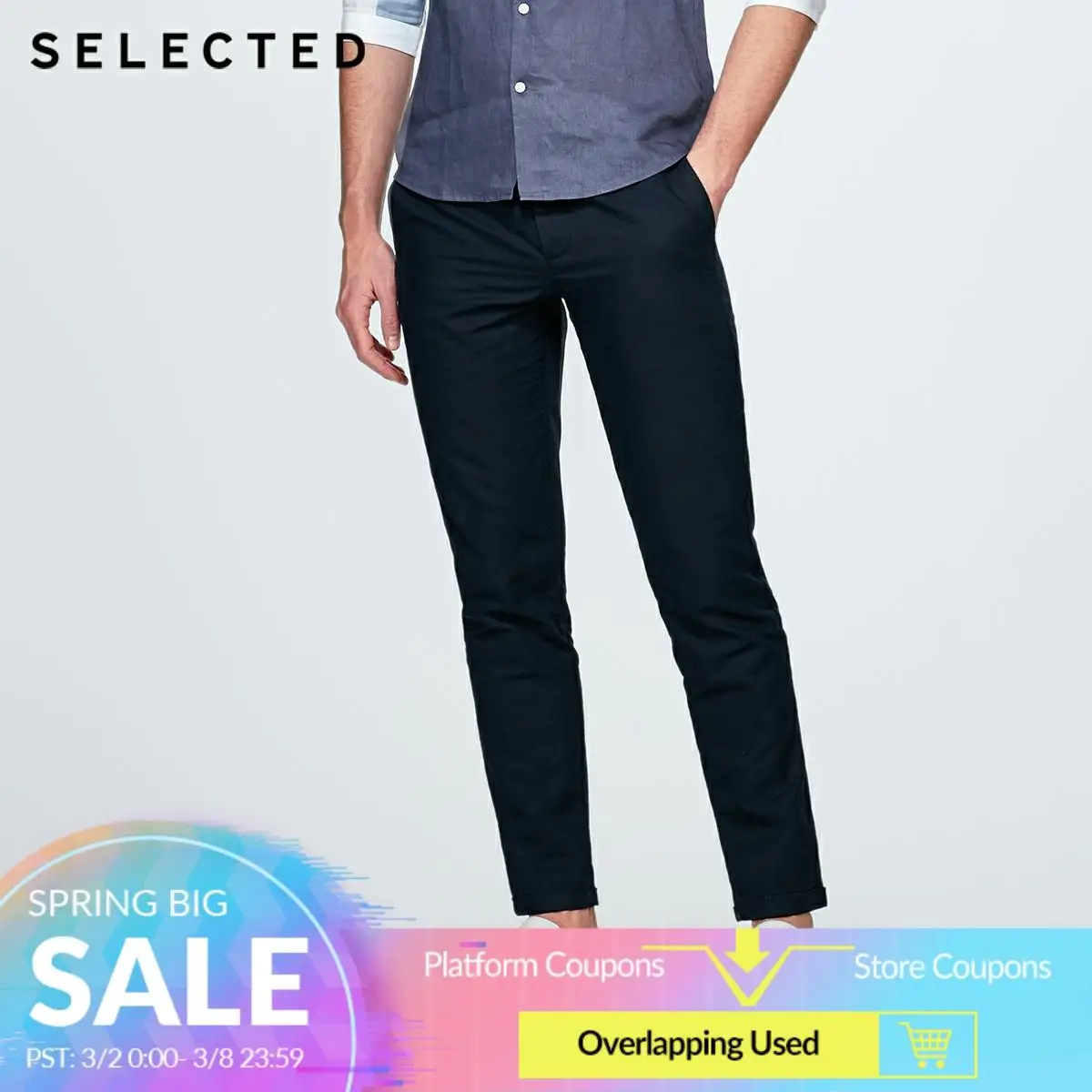 SELECTED Cotton linen blend straight leg leisure long pants S|4182W2516|Повседневные брюки| |