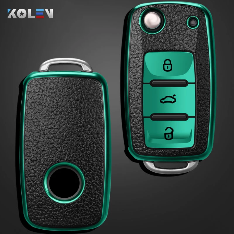 Leather+TPU Car Remote Key Cover Case Fob Volkswagen VW Bora Polo Tiguan Jetta Passat B5 B6 B7 Golf Beetle Skoda Octavia key case cover key case