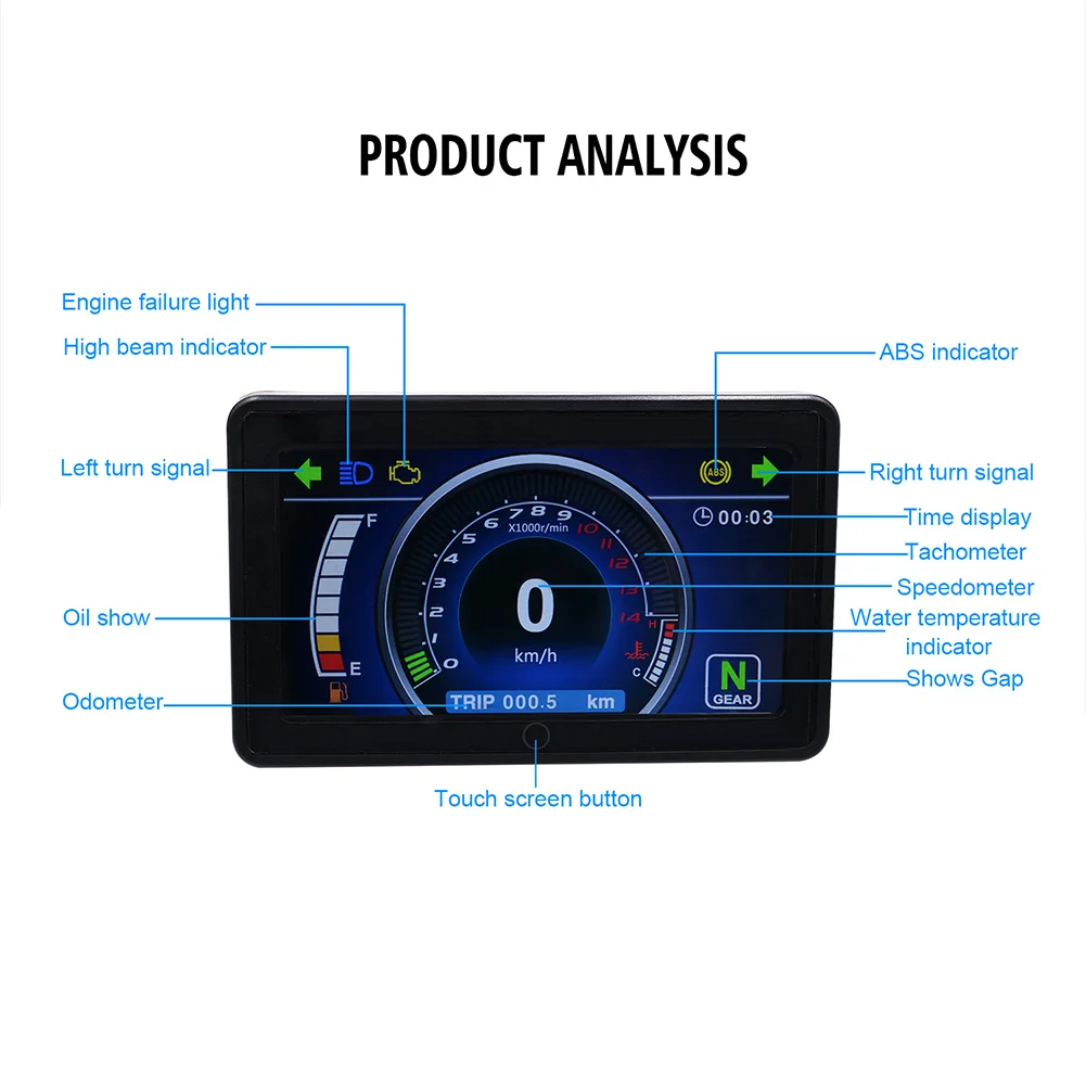 

Motorcycle LCD Speed Meter Waterproof Tachometer Odometer Multifunction Touching TD326