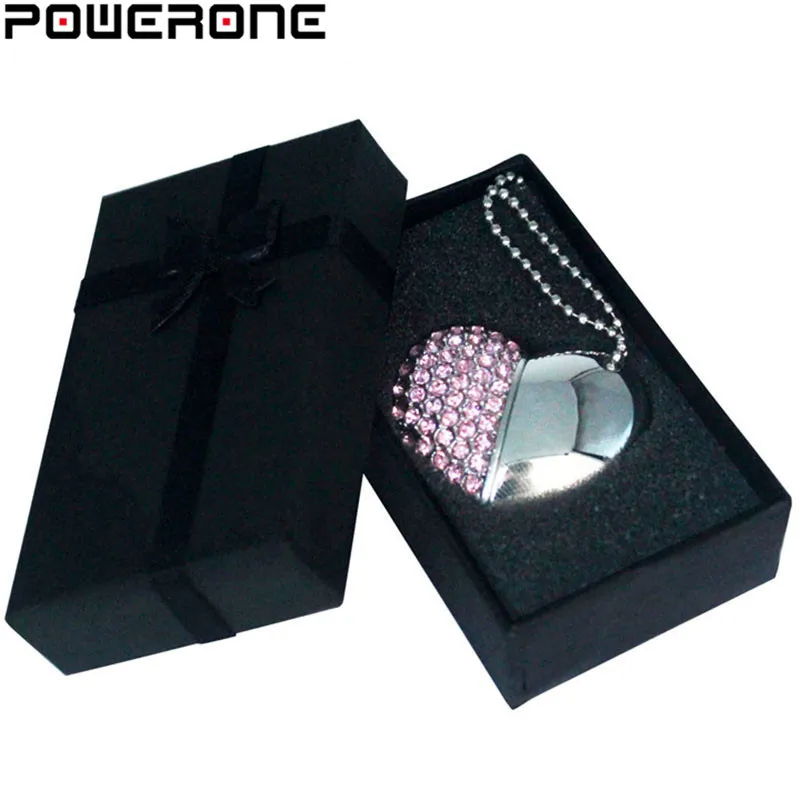 Металлический USB флеш накопитель POWERONE в виде сердца с кристаллами и бриллиантами