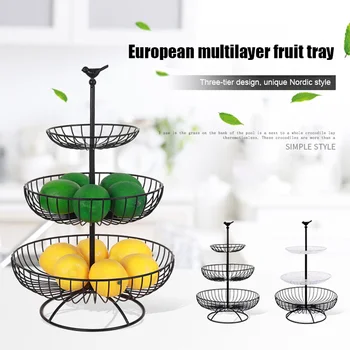 

Three-layer Iron Fruit Bowl Fruit Basket Countertop Stand Home Storage Basket JS22
