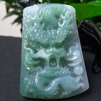 

Natural A Cargo Jadeite Ice Moisturizing Light Green Domineering Dragon Pendant Necklace Upscale Fine Jewelry