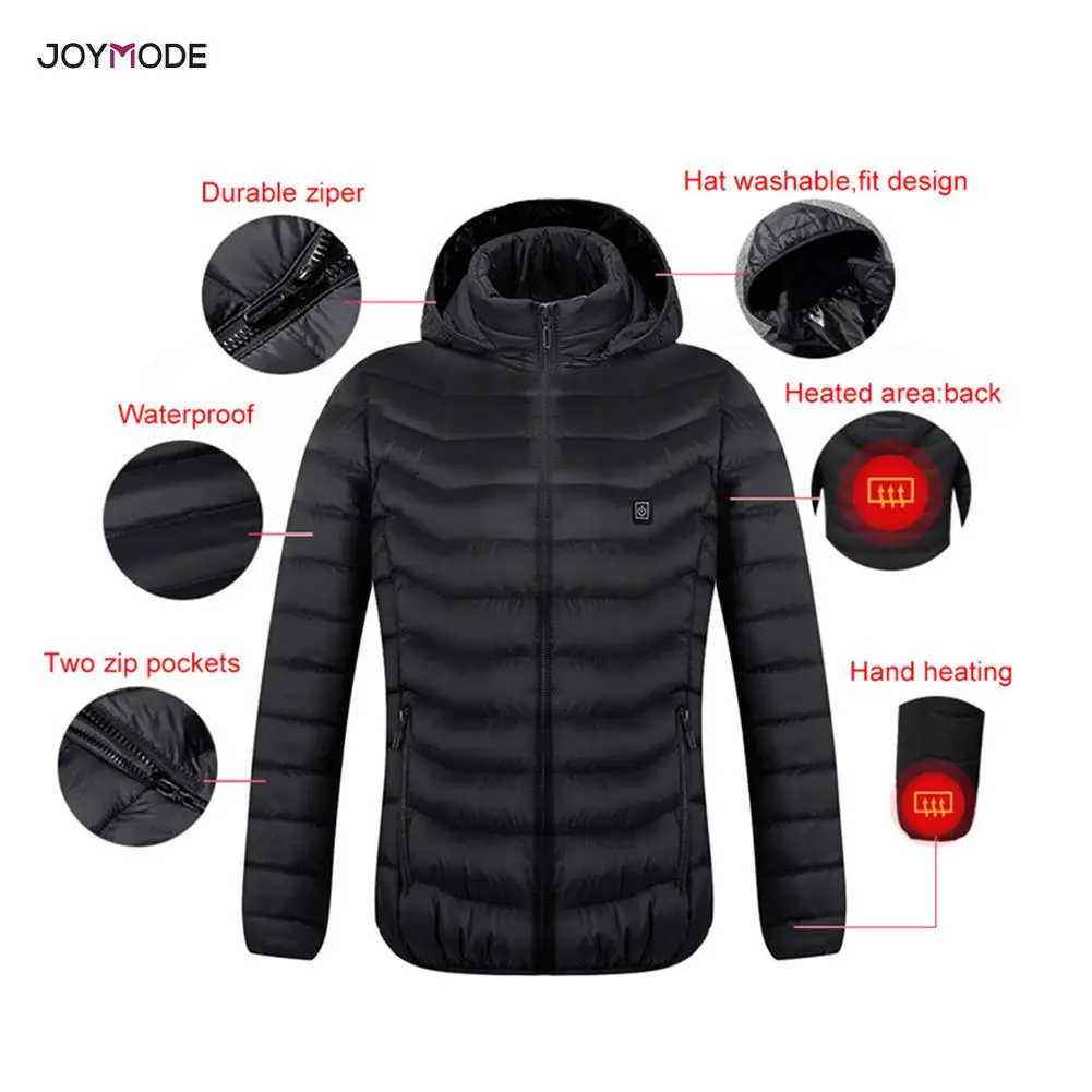 JOYMODE для мужчин и женщин с подогревом куртки жилет вниз хлопок открытый пальто USB Электрический нагрев капюшоном зимние тепловые теплые жакеты