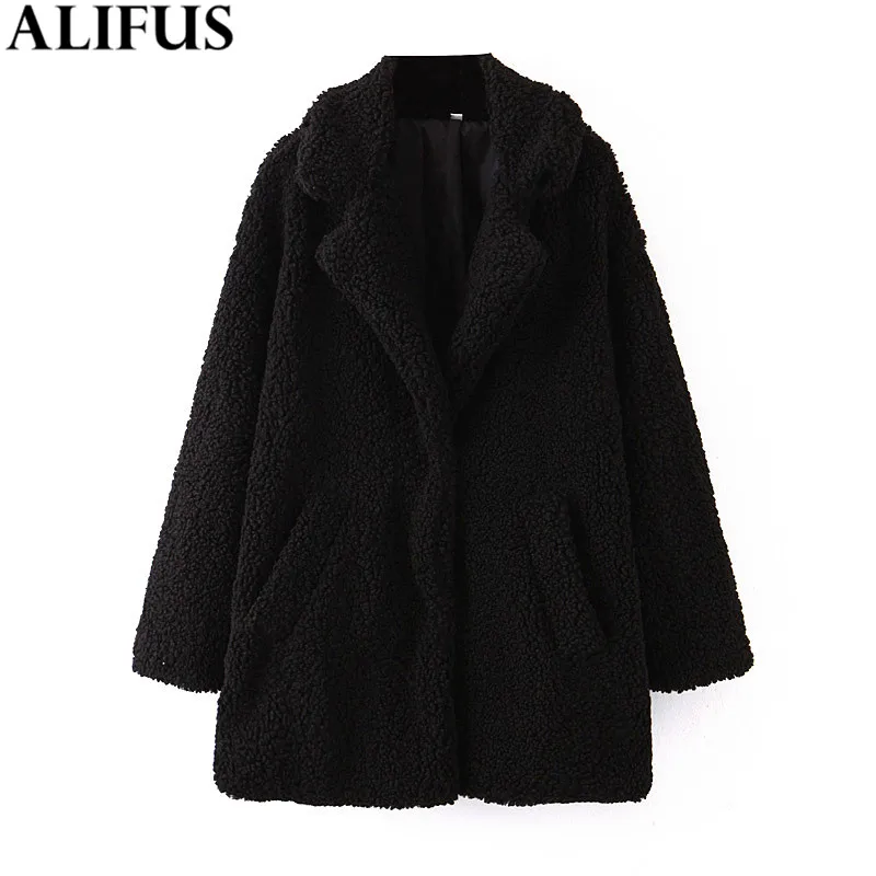 buy Fashion Za Women Coat 2019 Winter Faux Teddy Fur Solid Laple Collar Coats Long Sleeve Loose Outwear