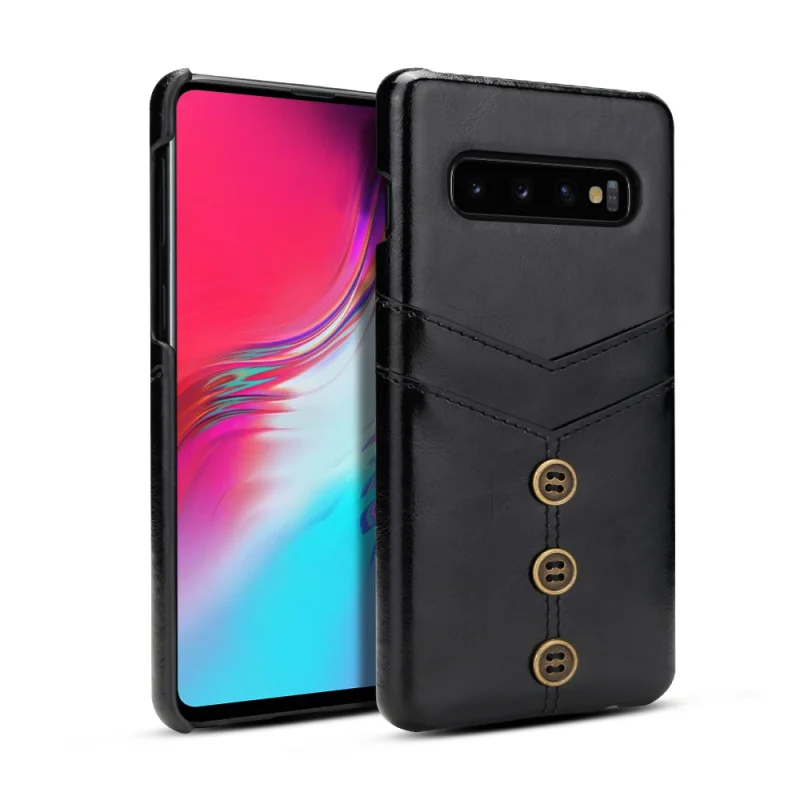 Винтажный чехол из искусственной кожи восковой кожи для samsung Galaxy S10 Plus S10E S10 5G чехол-держатель для задней карты чехол для телефона samsung Galaxy S10 5G - Цвет: Черный
