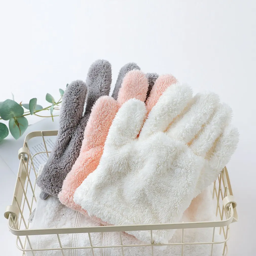 Quick Dry Hair Gloves Quick drying Coral Velvet Five Fingers Quick drying Absorbent Gloves 2