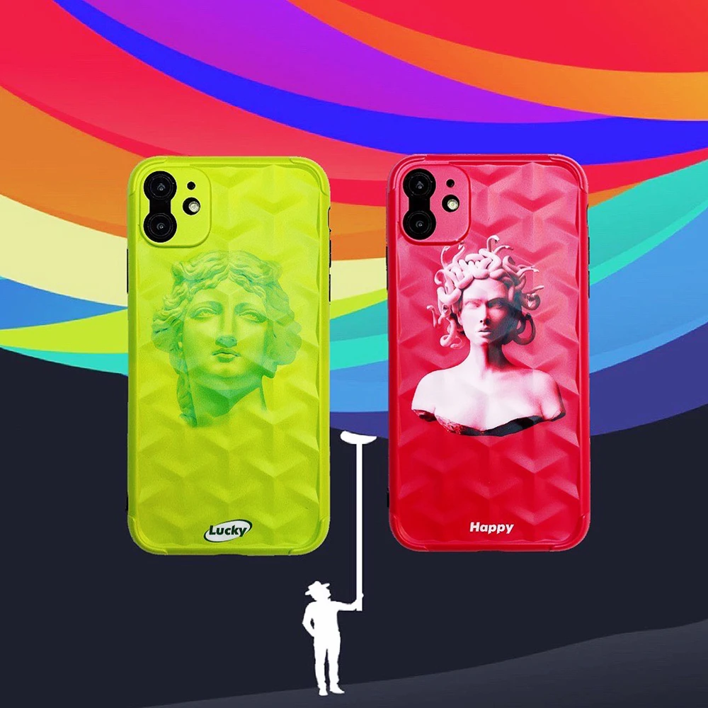 

2020Nice David Medusa Y-Shaped 3D Texture Case For iPhone 12 11 Pro Max XS Max XR X iPhone12 7 8 Plus Precision Hole CASE Cover