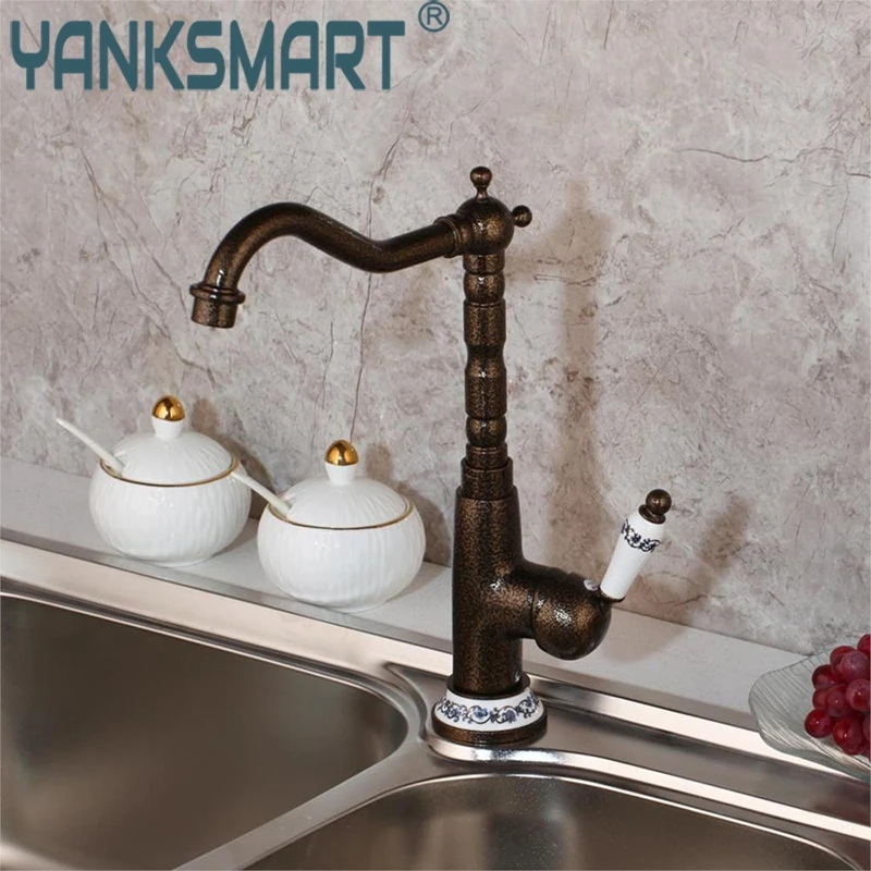 kitchen sink faucet Rotate Retro brass sink faucet Single Hole Deck Mounted sink taps hot& cold mixer faucets