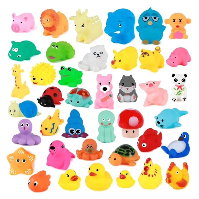 13Pcs/lot Cute Mixed Random Animals Soft Rubber Float Squeeze Sound Squeaky Bathing Toys For Baby GYH 5