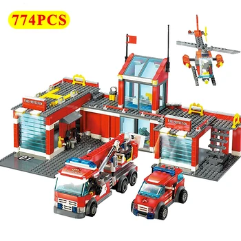 

774pcs Fire Station Fire Truck Model Building Blocks City Building Series Educational Bricks Toys Children Birthday Gifts