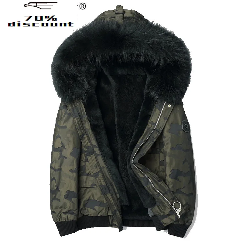 

Parka Men Real Rabbit Fur Liner Camouflage Coat Winter Jacket Raccoon Fur Collar Parkas Plus Size Jacket F-CQ-8806MY2260