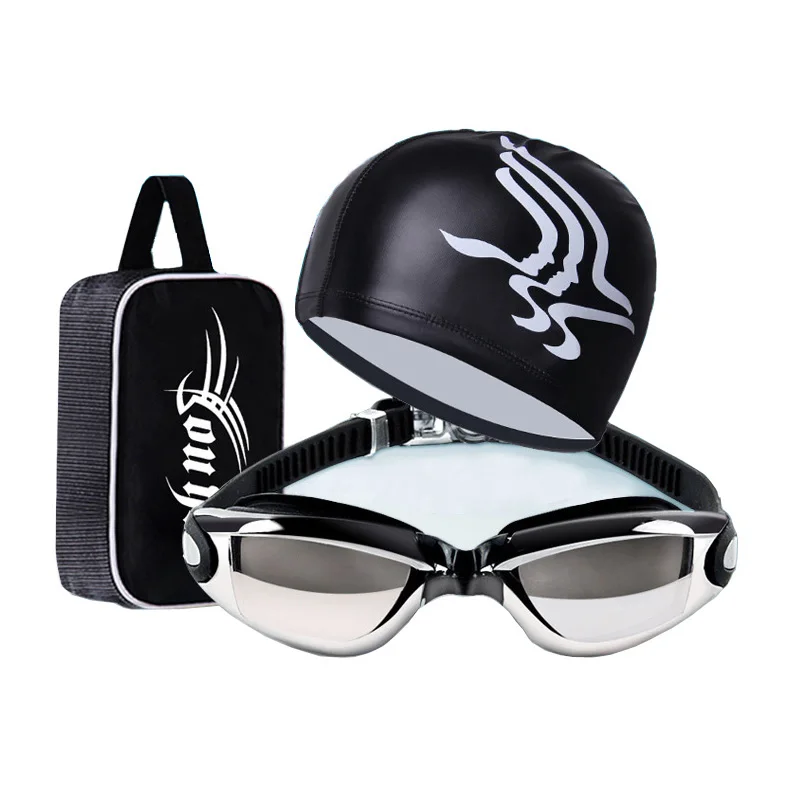 

Swim Goggles+Swim Cap+Case+Nose Clip + Ear Plugs+Swim bag No Leaking Anti Fog UV Protection Swimming glasses for Adult Men Women