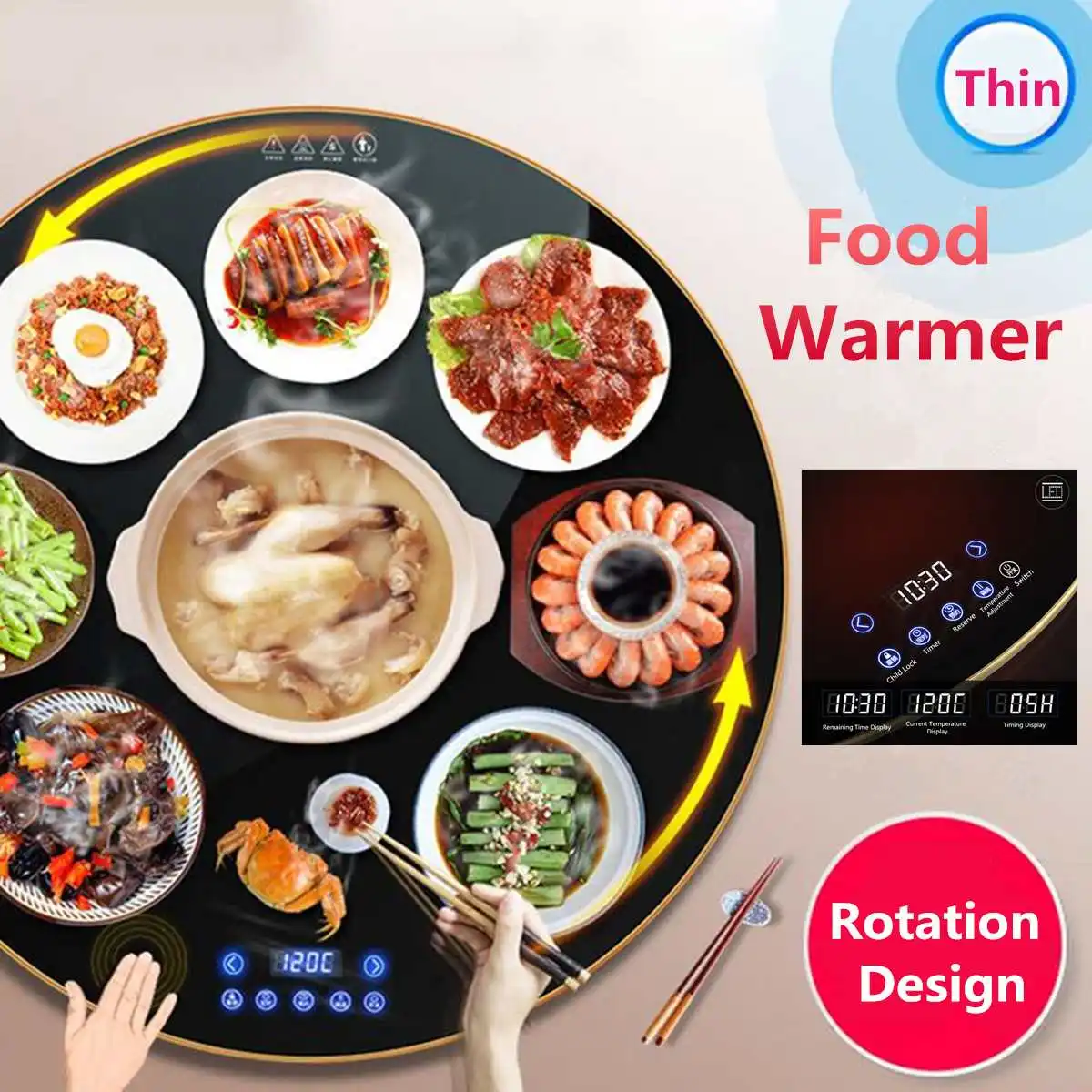 

Cooking Warm Board Hot Dish Plate Home Table Heating Cup Warmer Meals Insulation Board Rotary Kitchen Appliance 60/80cm