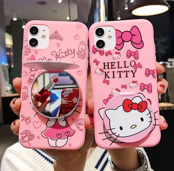 

3D Cute Soft Hello Kitty Animals Silicone Phone Case With Makeup Mirror For iPhone SE2 6S 6plus 7 8 plus Xr x xs max 11 Pro Max
