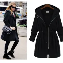Большие размеры, Осень-зима, женский модный Тренч с капюшоном и пышными рукавами для женщин, женская модная куртка больших размеров