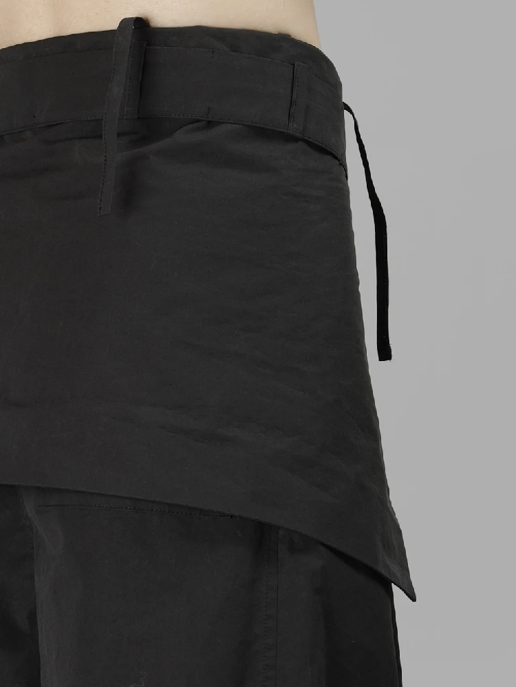 Spring and Autumn New Men's Short Apron-style Tie Up Straight Pants Loose Black Pants Bottoms Weaving Wide Leg Pants