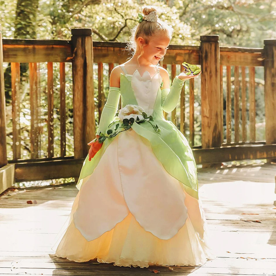 Vestido princesa Tiana de Disney para niñas, vestido de baile de flores de lujo, disfraz de Tiana, de princesa y Rana| AliExpress