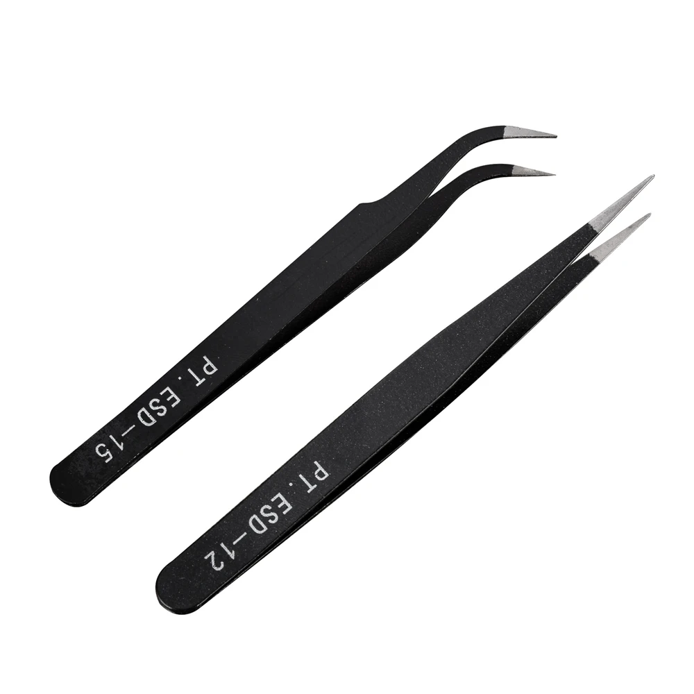 Stainless Steel Black Curved Straight Eyebrow Tweezers Anti Acid Nipper