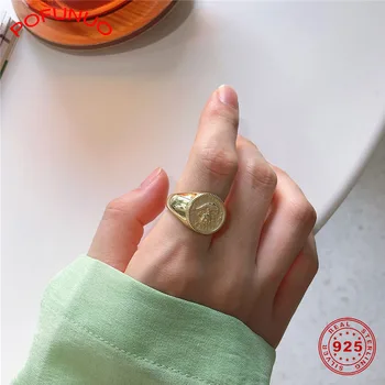 

POFUNUO 100% 925 Sterling Silver European Minimalist Gold Animal Skull Chic Rings Girls Stylish Simple Fashionable Finger Rings