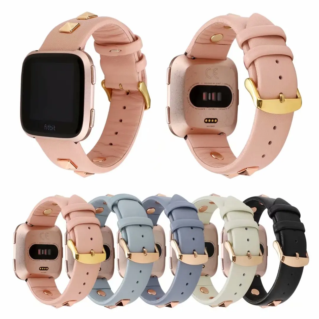 

Genuine Leather Watchband for Fitbit Versa Fashion Rivet Deco Strap for Fitbit Lite Men Women Bracelet Band