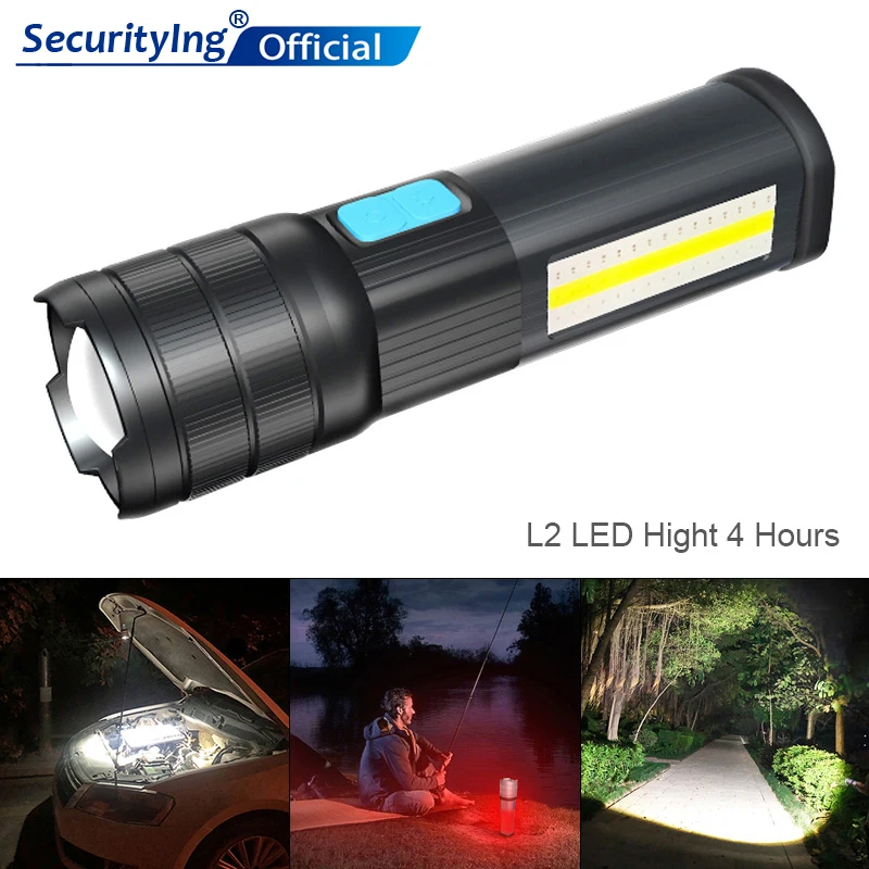 

Highlight Mode 4 Hours L2 LED 5V COB Zoomable USB Flashlight Waterproof Maintenance Emergency Work Light for Camping / Hunting