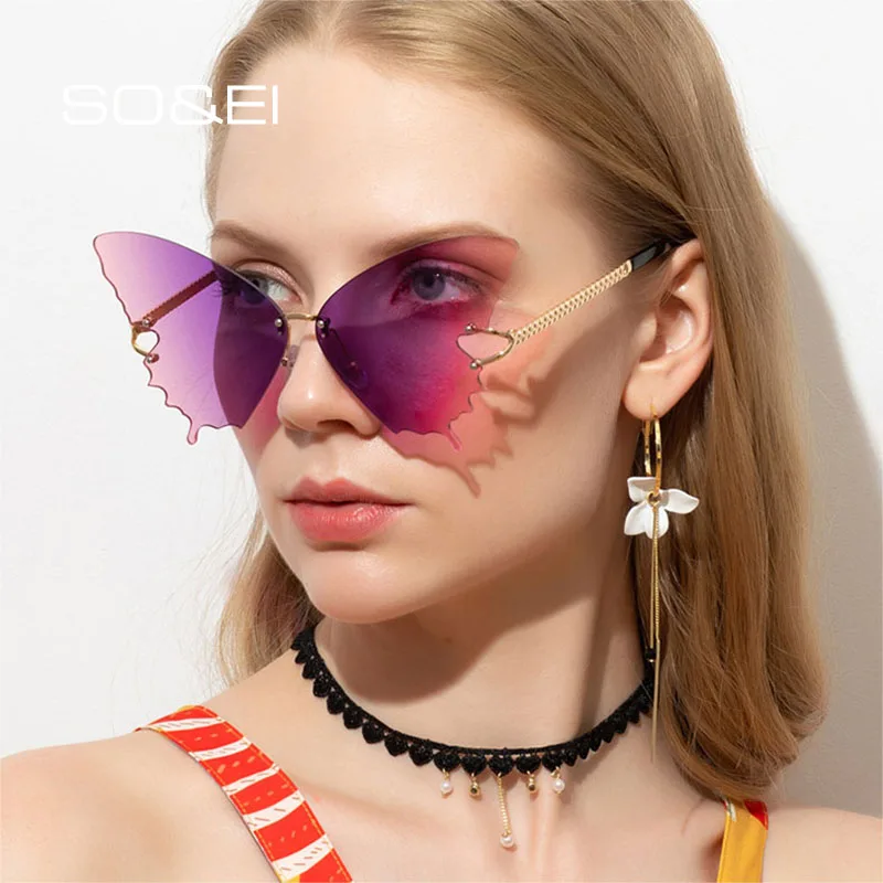 

SO&EI Fashion Oversized Butterfly Sunglasses Woman Luxury Brand Designer Rimless Gradient Eyewear Female Sun Glasses Big Shades
