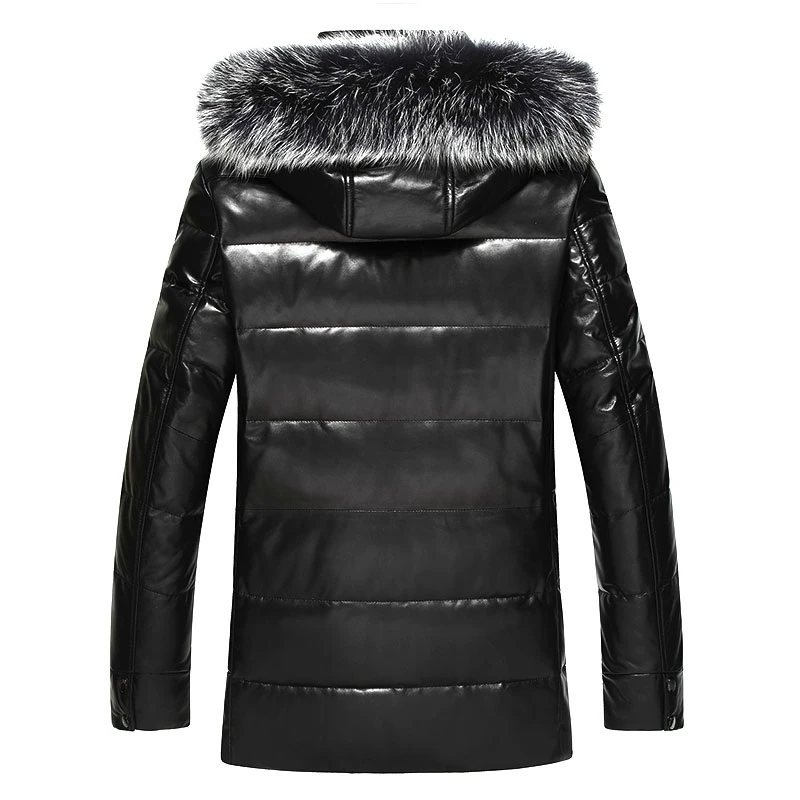 

Winter Genuine Men Down Fox Fur Hooded Thick Real Leather Sheepskin Coat MC16C601 LWL1074