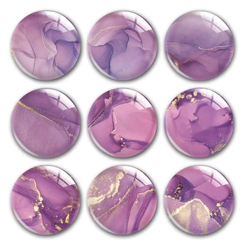 

Water color glass cabochon,Purple gold yellow color Gilded marble Round photo glass cabochon demo flat back Making findings