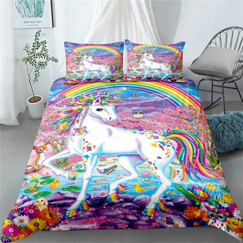 Popolare Set Copripiumino Unicorno Singolo Twin Double Queen King Set Biancheria Da Letto Super King Size