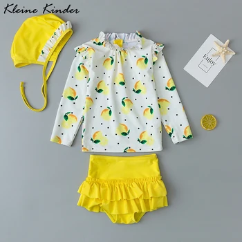 

Swimwear for Girls Lemon Print Swimsuit Baby Girl 3 Pcs Sun UV Protection Long Sleeve Child Bathing Suits Children Swimming Suit
