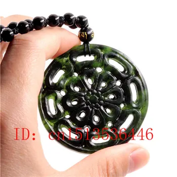 

Hollow Out Double-sided Carved Flowers Jade Pendant Natural Chinese Black Green Necklace Charm Jewellery Fashion Amulet Gifts