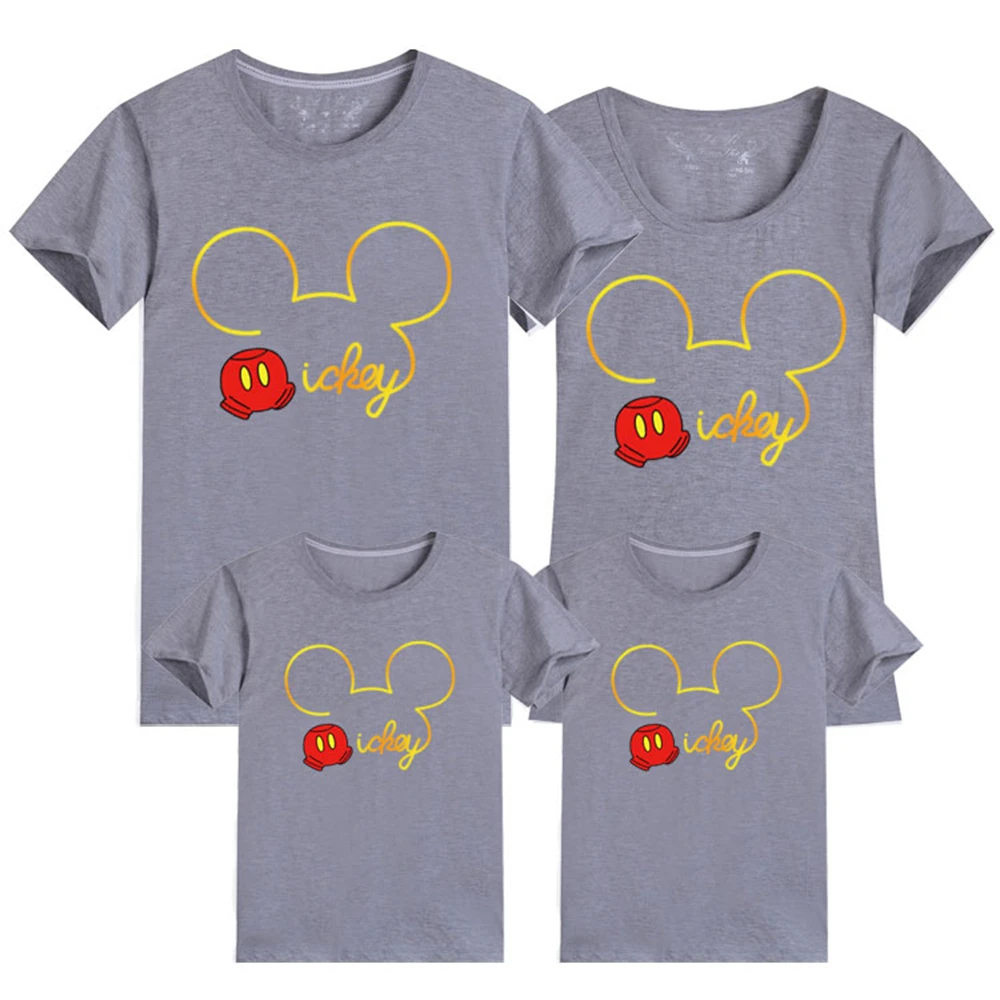 High Quality 100%Cotton Matching Family Clothes Summer Short Sleeve Mickey Mouse Printed Cute Cartoon Baby Kids Tee Shirt Outfit | Мать и