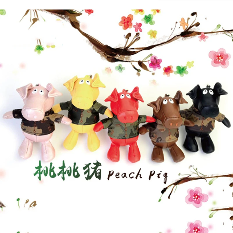 

1pcs PU leather Animal peach pig Car key ring Pendant Handicraft Doll toys Ornament Personalize Creative souvenir birthday gifts
