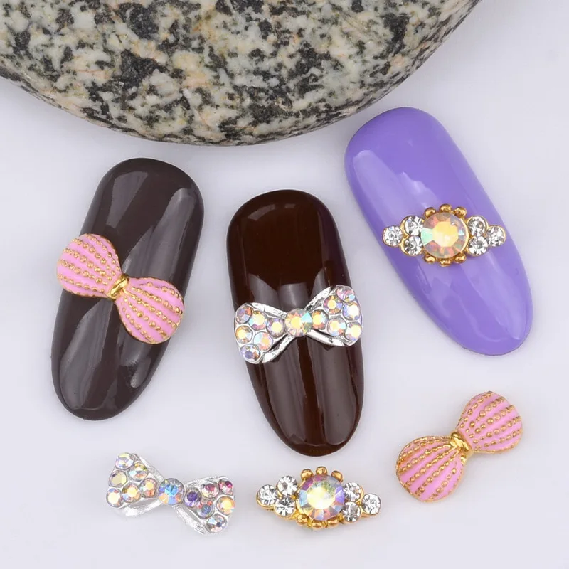 10 pcs 3D Fashion DIY Bow tie Alloy Rhinestones Nail Art decorations glamour Glitters Nail accessories LH298-309