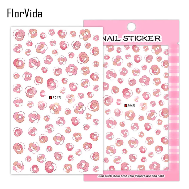 FlorVida F024 наклейки для дизайна ногтей цветы наклейки клей красочные черные белые для детей накладные ногти маникюр серии F - Цвет: F047