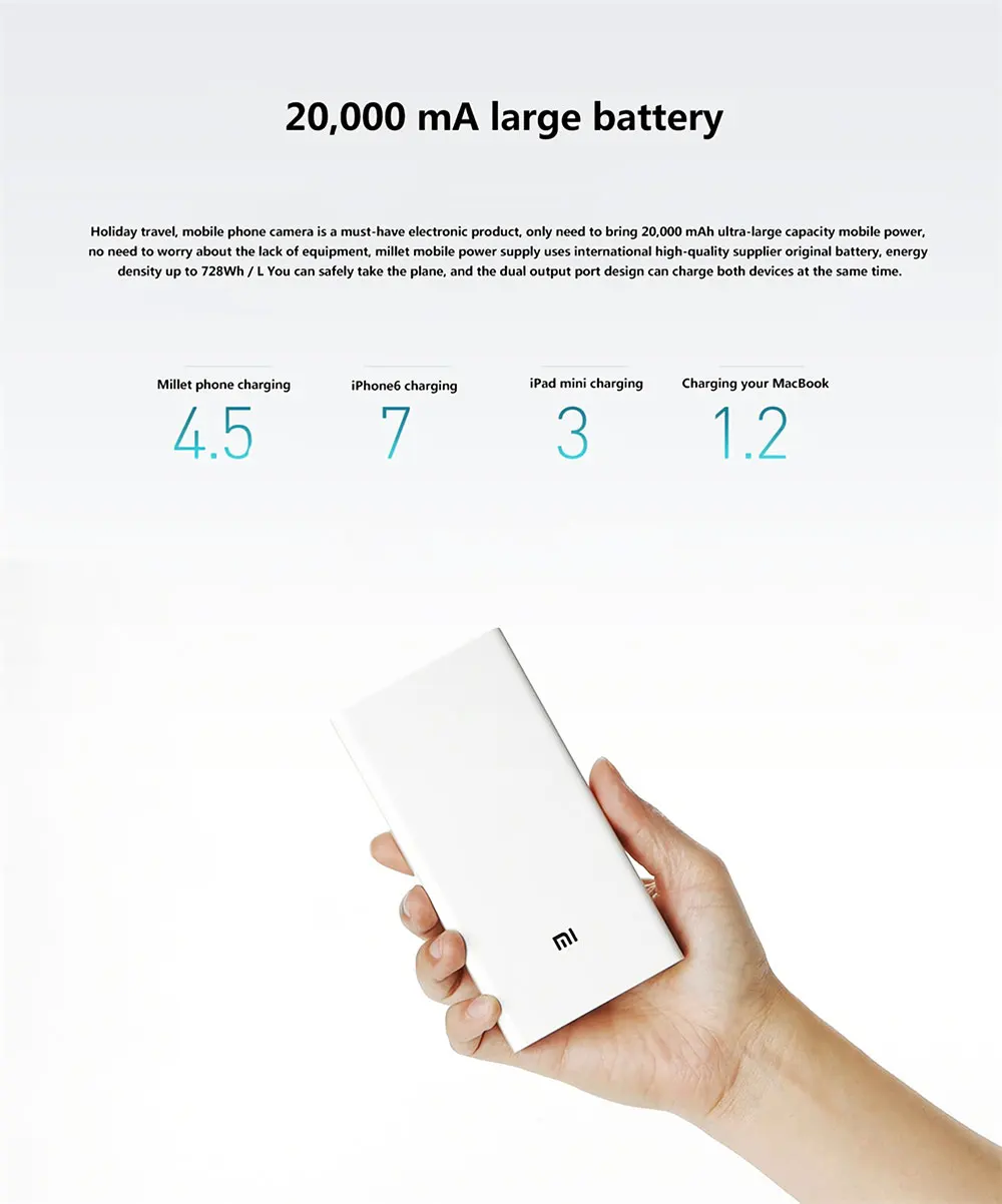 Xiaomi power Bank 2 20000 мАч портативное зарядное устройство для iPhone Xiaomi Внешняя батарея Поддержка Dual USB QC power Bank