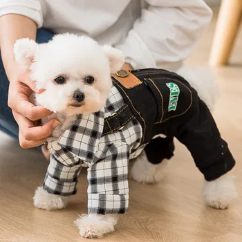 

Winter Dog Jumpsuits Clothes Soft Warm Coat For Small Medium Dogs Puppy Cat Pet Plaid top denim overalls Dog Rompers Clothing
