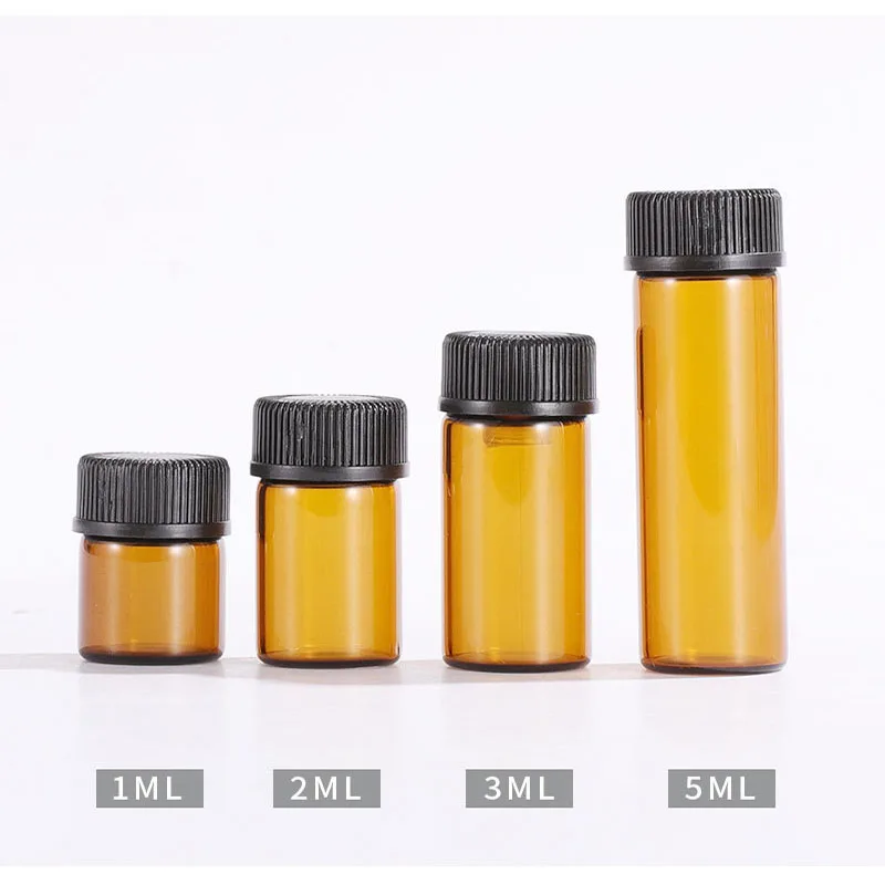 10PC Empty Amber Glass Essential Oil Bottle Laboratory Glass Perfume Bottle Oil Test Sample 1ML/2ML/ 3ML/ 5ML glass seal bottle