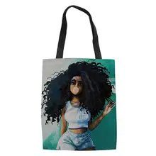 Африканская темнокожая девушка Искусство Печать Tote Женская Холщовая Сумка для покупок модные дизайнерские королевские пляжные сумки для женщин Повседневное использование Shouder сумка